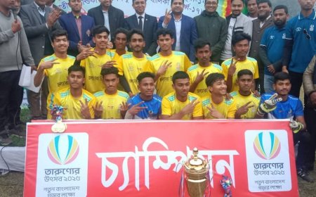 নীলফামারীতে অনূর্ধ্ব-১৭ গোল্ডকাপ ফুটবলে চ্যাম্পিয়ন জলঢাকা উপজেলা