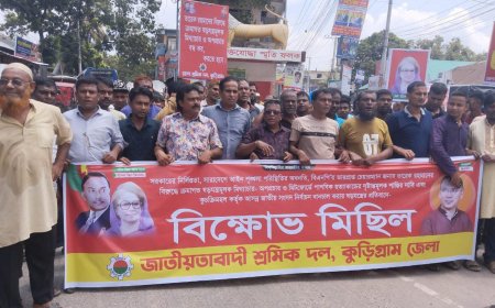 কুড়িগ্রামে জেলা শ্রমিক দলের বিক্ষোভ মিছিল